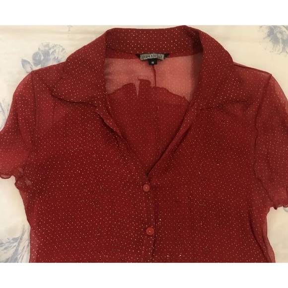 ROZAE NICHOLS VIBRANT RED SILK CHIFFON BLOUSE + SWAROVSKI CRYSTALS POLKA DOT FM - Picture 10 of 11